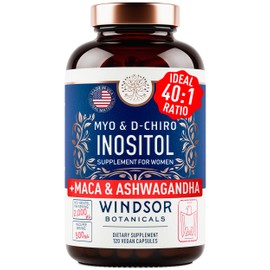 Myo and D-Chiro Inositol Supplement 40:1 Ratio - 2,000 mg Myo-Inositol plus Maca Root & Calming Ashwagandha - Healthy Ovarian Support Vitamins and Fertility Supplements for Women - 120 Vegan Capsules