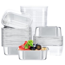 EUSOAR Creme Brulee Cups, 5.7oz 50pcs Silver Disposable Aluminum Baking Cups Pans Ramekins with Lids for Pie Creme Brulee Pudding Dessert, Foil Cupcake Liners for Catering Gathering Shower