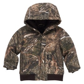 Carhartt Boys' Flannel-Lined Hooded Canvas Insulated Zip-Up Jacket, Mossy Oak Country DNA