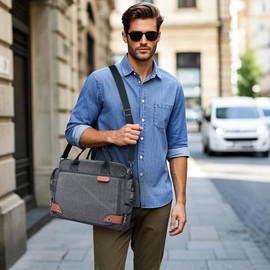 DORRISO Men's 13.3 Inch Laptop Shoulder Bag Canvas Messenger Bag Crossbody Work Bag Multi-Function Waterproof Duffel Bag Briefcase for Business Travel and Outdoor Sports Grey