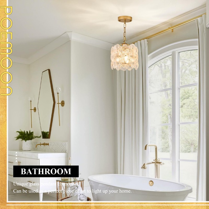 Poemoon Gold Glass Pendant Light 1-Pack Modern Flower Small Ceiling