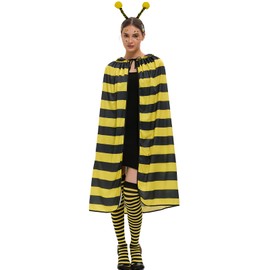 JadeLink Women's Bee Costume, Carnival Costume with Bee Headband, Bee Cuffs, Bee Tattoo Face and Bee Hair Clip for Adults, Fancy Dress Costumes Women's Bee Cape Decoration