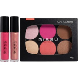 Kit de Maquillaje para Rostro: 1 Paleta con Iluminador, Rubor y Bronceador + 2 Rubores Líquidos