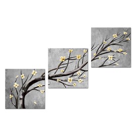 KREATIVE ARTS Modern 3 Panel Floral Canvas Art Abstract Flowers on Tree Branches Oil Painting Prints on Canvas Wall Decor for Living Room & Home Each Panel 12x16 Inches (Grey)