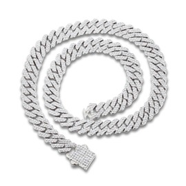 HALUKAKAH Platinum Plated Diamond Cuban Link Necklace for Boy Kids Teens - Over 1000 Lab Diamonds Handset - Wide 12mm Length 40CM - With Giftbox