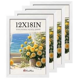 KissNow 12x18 Poster Frame 4 Pack, Textured White Solid Wood Picture Frame, Wall Hanging