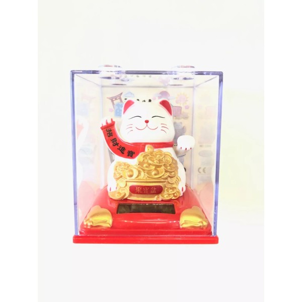 SOLAR POWER MANEKI NEKO LUCKY MONEY WHITE CAT WAVING ARM
