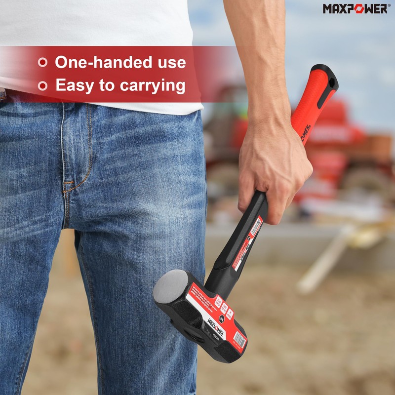 MAXPOWER 3lb Sledge Hammer, Drop forged Steel Head, 12.8 inch