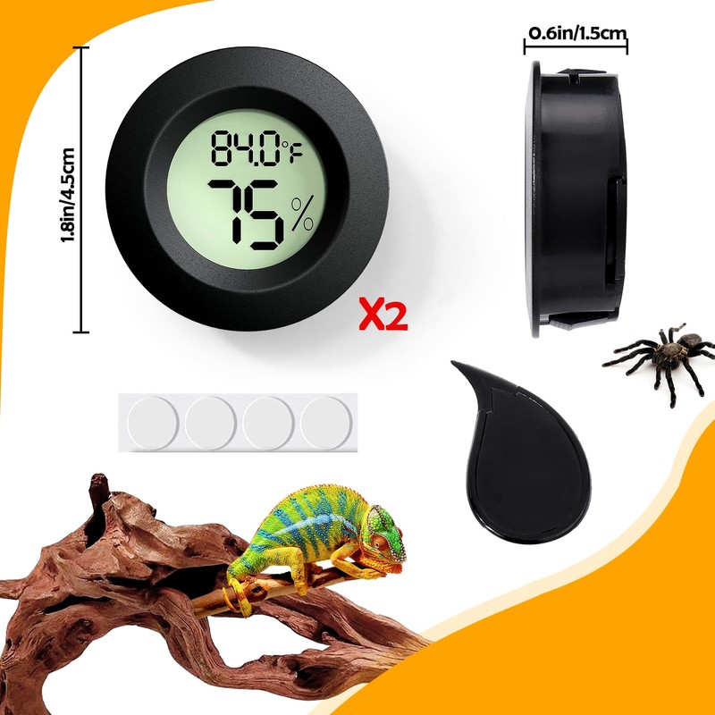 Reptile Tank Accessories, 2 PCS Reptile Thermometer and Humidity Gauge
