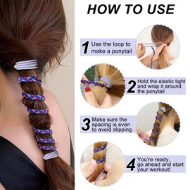 1 Pack 25" Ponytail Wrap Hair Tie For Sports, Elastic Hair Tie No Damage For Long Thick Hair, Ponytail Holders Tangle Free Hair Ties For Women Beach Swim Surfing Riding (Pink+Purple+Blue：25")