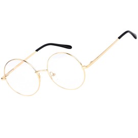 Agstum Vintage Round Prescription ready Metal Eyeglass Frame Clear Lens (Gold, 49mm)