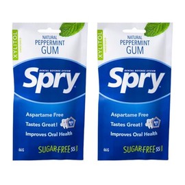 Spry On The Go Fresh Natural Xylitol Chewing Gum Dental Defense System - Aspartame-Free, Sugar-Free, Non-GMO (Peppermint, 55 Count - Pack of 2)