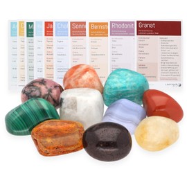 Healing Stones Set with Destination Cards, 10 Popular Tumbled Stones, Premium Gemstone Explorer Mix with Malachite, Citrine, Amber and Much More, Lebensquelle Plus (Extraordinary Tumbled Stones)