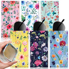 Shinylin 6 Pack Soft Leather Sunglasses Case Squeeze Top Eyeglass Pouch Portable Travel Sunglasses Case for Women Men Gift