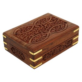 Ajuny Wooden Jewelry Storage Box Eye Floral Design Decorative Keepsake Trinket Holder Gifts