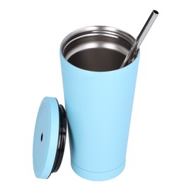 500ML Small Vacuum Coffee Cup Iced Coffee Bottle with Straw Lid for Home Office TravelBlue