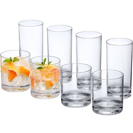Amazing Abby - Probity - 12-Ounce and 16-Ounce Plastic Tumblers (Set of 8), Drinking Glasses, Reusable Cups, BPA-Free, Shatter-Proof, Dishwasher-Safe (Made of Plastic, NOT Glass)