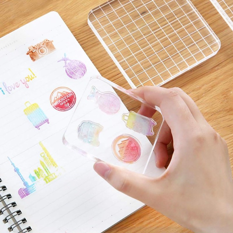 TopHomer Clear Acrylic Stamp Block Set, 10 Pieces with Grid