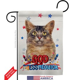 Patriotic Somali Cat Garden Flag Set with Stand Animals Kitten Meow Spoiled Paw Fur Pet Nature Farm Animal Creature Small Decorative Gift Yard House Banner Double-Sided Made In USA 13 X 18.5