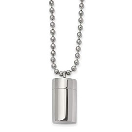 Bonyak Jewelry Chisel Stainless Steel Polished Capsule That Opens on a 22 inch Ball Chain Neck
