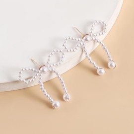 TOFBS Pearl Bow Earrings Gold and Silver Elegant Bow Stud Earrings Hypoallergenic Cute Statement Butterfly Earrings Jewellery Gift for Women and Girls Ladies, Acrylic