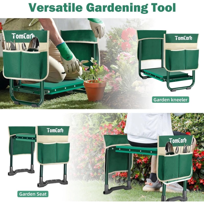 Ergonomic Garden Bench with Kneeling Pad & Tool Holders -