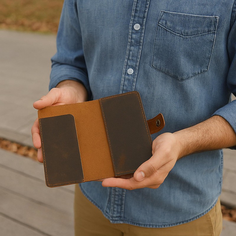 CestAntiQ Leather Checkbook Cover with Pen Holder - Full Grain