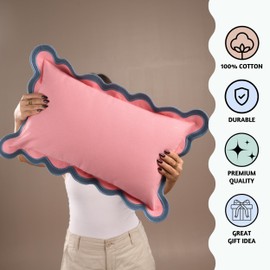 Folkulture Throw Pillow Covers for Couch, 12x20 Lumbar Couch Pillows for Living Room, 100% Cotton Boho Throw Pillows or Cute Outdoor Pillows, Farmhouse Accent Pillow Covers (Laguna Blush)