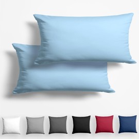 Alreya Set of 2 Mako Satin Cushion Covers 40 x 80 cm - 100% Cotton with YKK Zip, Super Soft Pillow Case, Pillow Slip, Oeko-Tex® Standard Certified, Light Blue, Cushion Cover Only