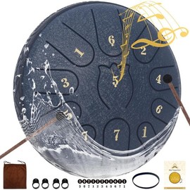 Rain Drum for Outside Garden,Steel Tongue Drum 6 Inche 11 Note Steel Drums Rain Chime,with Soft Bag,Music Book,2 Mallets(green) - Color: 11 notes - blue