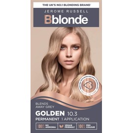 Jerome Russell Bblonde Permanent Hair Colour, Hair Dye, Professional Results, No Ammonia, Vegan, Golden Blonde 10.3