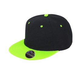 Result Unisex Core Bronx Original Flat Peak Snapback Dual Colour Cap (One Size) (Black/Lime Green)