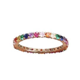 IMINI Colorful Cubic Zirconia Stacking Ring for Women Girls Rhinestone Crystal Midi Bands Engagement Eternity Wedding Rings Stackable Knuckle Rings Finger Band Rose Gold Plated (6)