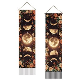 SUPERDANT Tapestry with Moon Phases Moon Flowers Wall Art Tapestry Wall Blanket Long Tapestry Wall Hanging 2 Pieces Tapestries with Tassel for Living Room Bedroom Dorm Background Decor