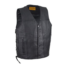 Billys Biker Gear Men's Leather Vest With Concealed Gun Pockets (Size L, LG, Large, 44-46)