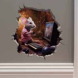 Gaming Mouse in Mouse Hole Decal - Mouse Hole 3D Wall Sticker