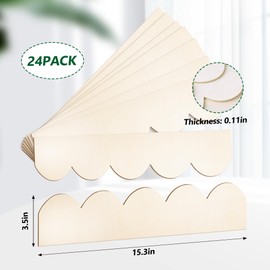 24 Pack Unfinished Wooden Scalloped Moulding Trim Decorative Wooden Trim DIY Moulding Trim Scalloped Edge Decorative Wood Molding for Home Wall Decor (15.75" x 3.54")