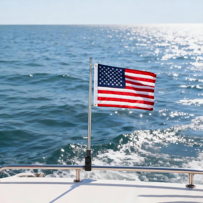 Flagolden American Boat Flag with Pole, Embroidered Small USA ATV