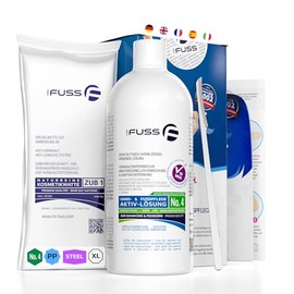 Mr. Fuss No. 4 Plus Pack Steel Large Cuticle Callus Remover Economy Pack 3 Pieces Active Solution Quick Softening 500 ml Cotton Stainless Steel Scraper
