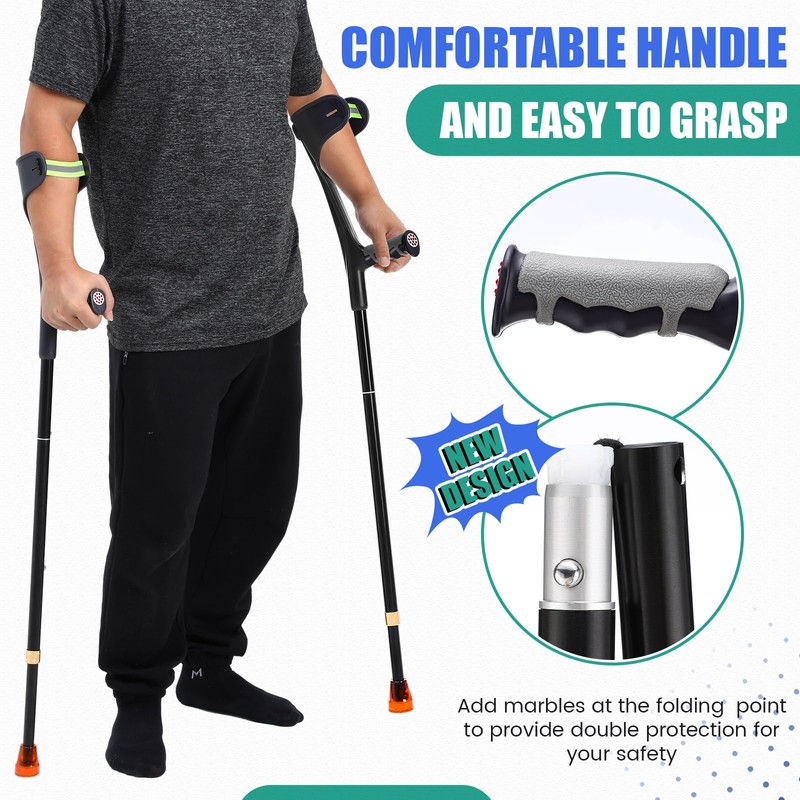 Geiserailie 2 Pcs Forearm Crutches for Adults, Folding Forearm Crutches