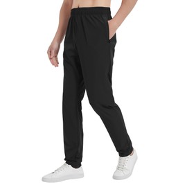 Idtswch 36" Inseam Tall Mens Summer Lightweight Athletic Pants Extra Long Hiking Joggers Zipper Pocket Track Gym Pants Black M