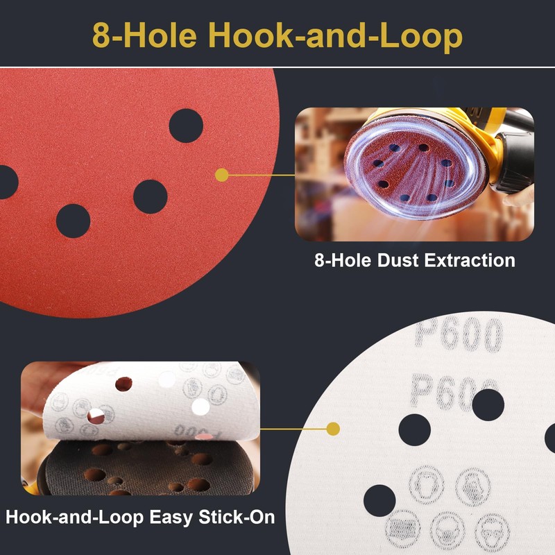UQIPLB 100 PCS 5 Inch Sanding Discs 600 Grit Hook