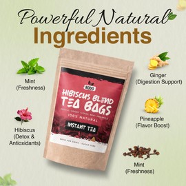 Hibiscus Tea Bags - 30 Count Herbal Tea Blend with Ginger, Mint, Cloves & Pineapple | Caffeine-Free | Sugar Free | Premium Refreshing Wellness Hibiscus Tea
