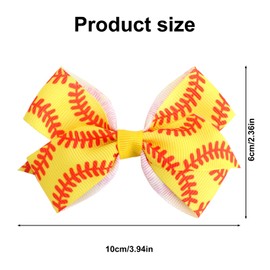 4pcs Softball Bow Hair Clips, 4in Softball Bow Barrettes Yellow Ribbon Cheer Dress Up Hair Accessories Perfect Decorations and Party Gifts for Women