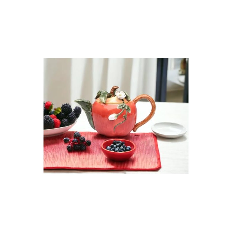 Fine Ceramic Red Apple Teapot, 7-1/4" L