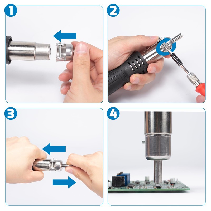 WEP 8858-V heißluft lötstation set mit kompakten Abmessungen, integriertem Düsenhalter,