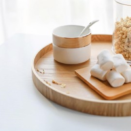 Greensen Vintage Wooden Round Tray, 24cm, Perfect for Breakfast, Tea, Coffee Table, Fruit, Candy, Food, Home Decoration