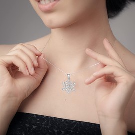 LINSTER Snowflake Necklace for Women 925 Sterling Silver White CZ Winter Party Fashion Flower Necklace with Snowflake Pendant Christmas Decoration for Women and Girls, Cubic Zirconia