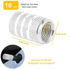 SenseYo 10 Pcs Tire Valve Stem Caps, Anodized Aluminum Tire Valve Cap Set, Corrosion Resistant Stem Covers Universal for Cars Trucks Motorcycles SUVs & Bikes (Silver)