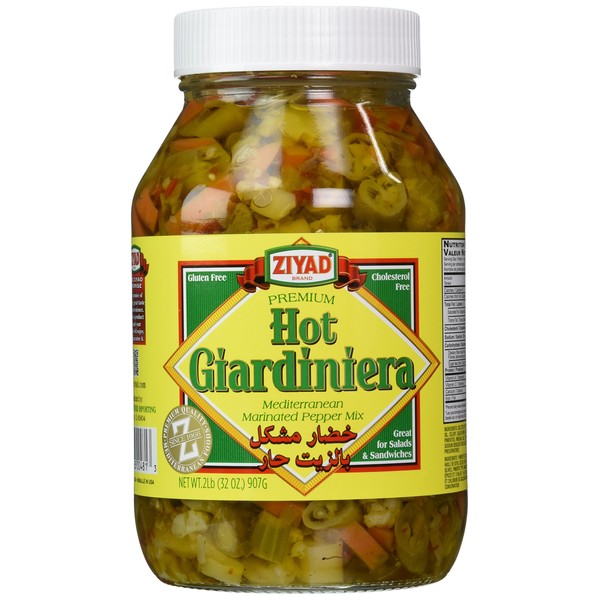 Ziyad Giardiniera Hot Mediterranean Peppers Mix, Great on Sandwiches and Egg Salads, Italian Beef Sandwiches! 32 oz